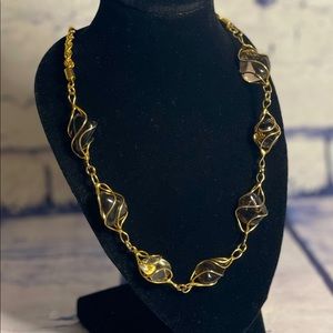 Vintage Smoky Quartz Wrapped Gold Toned Jewelry Necklace